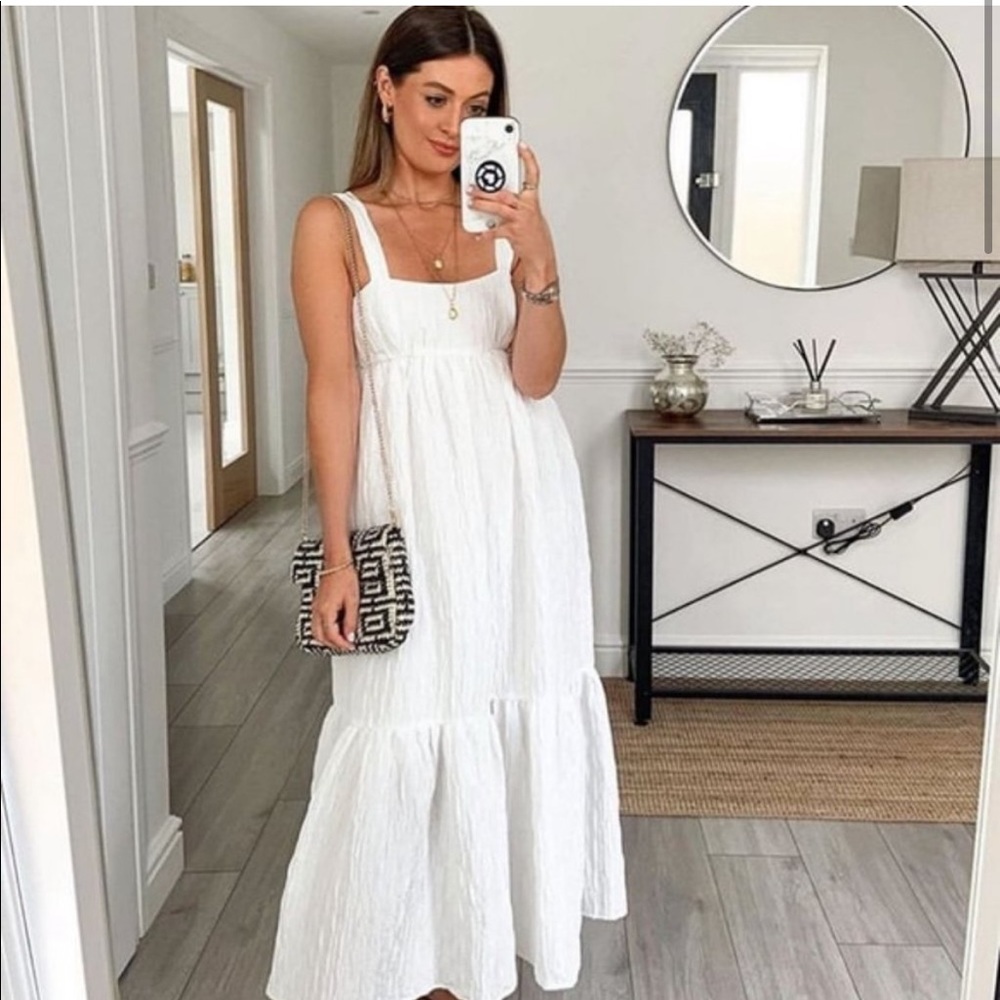 Zara voluminous weave textured poplin dress, XS